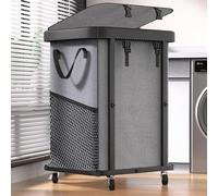 150L (40 Gal) Large Fashion Laundry Basket with Wheels, Leather Patchwork Rolling Hamper Carts, Sturdy Metal Frame, Removable Washable Bag, Tall Clothes Sorter for Bedroom, Laundry Room - Gary