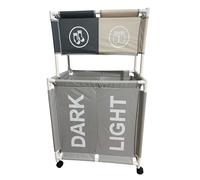 150L Large 2 Tier & 4 Section Laundry Basket with Wheels, Rolling Hamper Sorter for Dark and Light Clothes, Socks and Underwear Organizer, Grey and Beige