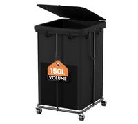 150L Large Laundry Hamper with Lid, Rolling Laundry Basket with Wheels, Oxford Fabric Dirty Clothes Hampers with Removable Laundry Bag & Metal Frame for Bedroom, Laundry Room, Bathroom, Dorm(Black)