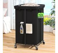 150L Laundry Hamper with Wheels, Rolling Laundry Basket with Metal Frame and Removable Bag, Large & Tall Dirty Clothes Hampers for Bedroom Aesthetic, Laundry Room, Bathroom, Dorm-Black