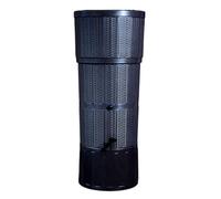 150L Rattan Effect Water Butt with Stand, Tap and Downpipe Diverter Kit - Graphite Garden Rainwater Collector Barrel - UV Stabilised Plastic Cylindrical Water Tank for Patio, Balcony or Small Garden