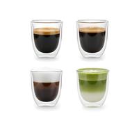 150ml / 5oz Double Walled Coffee Glasses, Set of 4 - Clear Espresso Cups for Cortado, Lungo & Flat White - Thermal Insulated Glassware Compatible with De'Longhi & Sage Machines
