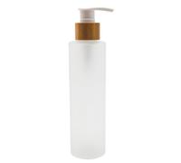 150ml/5oz Empty Frosted Glass Lotion Pump Dispenser Bottle with Wood Lid Refillable Makeup Cosmetic Cream Shampoo Toiletries Container Storage Jars for Bathroom Bedroom