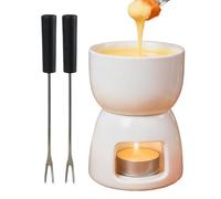 150ML Chocolate and Cheese Fondue Set, Porcelain Melting Pot with Warming Candle & 2 Forks, Mini Fondue Pot for Home, Restaurant & Cafe Use