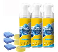 150ML Multi-Purpose Foam Cleaner Spray, 4-in-1 All-In-One Deep Cleaning Solution for Car Interior, Kitchen Grease, Bathroom Tiles & Upholstery Fabrics, Rinse-Free Formula with Scrubbing Sponge (3 Pcs)