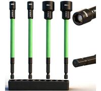 150mm Magnetic Nut Driver Set for Impact Drill, 4pcs 8mm 17mm Long Nut Drivers 6 INCH(150mm), Long Shank Nut Driver Bits, 1/4" Hex Shank, Long Nut Setter Socket Kit