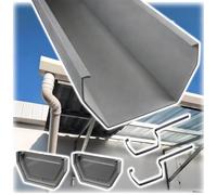 150mm PVC Roof Gutter Kit with Brackets & End Caps for Eaves | 150mm PVC rain gutter with 2 bendable metal brackets and 2 end caps for roof runoff control(Gray,15x50cm(6x20in))