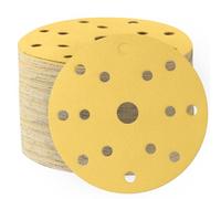 150mm Sanding Discs,6 Inch 15 Hole Sanding Discs,Hook and Loop 40 Grits Gold Sandpaper, 50PCS Round Ceramic Sand Paper Discs for Random Orbit Sander