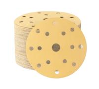 150mm Sanding Discs,6 Inch 15 Hole Sanding Discs,Hook and Loop 60 Grits Gold Sandpaper, 50PCS Round Ceramic Sand Paper Discs for Random Orbit Sander