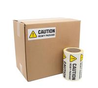 150mm x 54mm Caution Heavy Package Labels/Stickers. Printed Yellow and Black on a White Background. Permanent Adhesive. 500 Labels per roll. (2 Rolls)