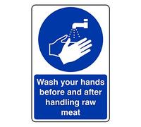 150mmx200mm Wash Your hands Before and After handling Raw Meat Catering Sign Sticker Self Adhesive
