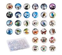 150pcs 3 Styles Glass Animal Theme Flatback Round Cabochons Mixed Patterns 12x4mm Wolves Butterflies Birds Undrilled Half Round Dome Charm Beads for DIY Scrapbooking