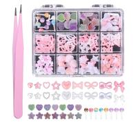 150pcs 3D Candy Nail Charms, Colourful Lollipop Bowknot Heart Star Shape Assorted Resin Nail Charms with Pickup Tools Cute Nail Decorations for Nail Art DIY Design Jewelry Crafts Accessories