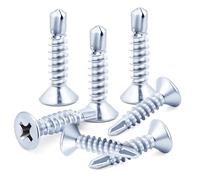 150pcs 4.2x19 mm Self Tapping Screws Self Drilling Screws Countersunk Blue White Zinc for Metal Sheets Roofing Windows, Etc