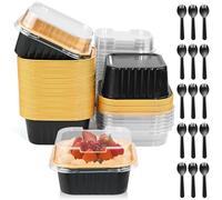 150PCS/50 Sets Mini Loaf Cake Cases, 150ML Reusable Loaf Pans with Lids and Spoons Use for Air Fryer Oven, Aluminum Foil Baking Pans Tray Bake Tins for Making Baking Bread, Cake, Cheesecake