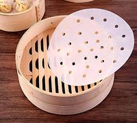 150pcs Air Fryer Liners, 9 inches Bamboo Steamer Liners, Premium Perforated Parchment Steaming Papers, Non-stick Steamer Mat Liner for Air Fryers Baking Cooking Oven