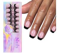 150Pcs Black French Tip Gel Nails Short Coffin Press On Nails Artificial Acrylic Easy Application For Women French Tip