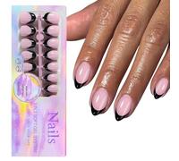 150Pcs Black French Tip Gel Nails Short Coffin Press On Nails Artificial Acrylic Easy Application For Women French Tip