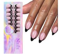 150Pcs Black French Tip Gel Nails Short Coffin Press On Nails Artificial Acrylic Easy Application For Women French Tip