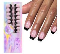 150Pcs Black French Tip Gel Nails Tips Short Coffin Shape Press on Short for Women False 15 Sizes Black Coffin