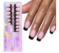 150Pcs Black French Tip Gel Nails Tips Short Coffin Shape Press on Short for Women False 15 Sizes Black Coffin