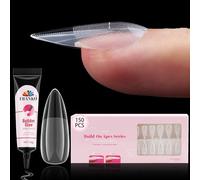 150Pcs Bulid on Apex Nail Tip, EBANKU Glamorous Medium Almond Nail Pre-shape Full Cover Extension with Bulider Glue No Need UV Light
