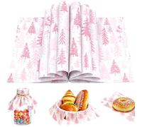 150Pcs Christmas Tree Deli Paper, 9.8 x 8.3inch Forest Grease Proof Food Deli Paper Sheets Sandwich Wrap Paper Grease Resistant Paper Liners Greaseproof Food Wax Paper for Home Kitchen (Pink)
