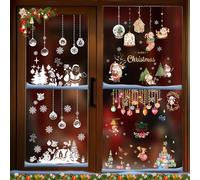 150Pcs Christmas Window Stickers, 3 Pcs Large Colored Window Stickers, Reusable Snowflake Merry Christmas Tree Sticker for Home Shop Office Glass Windows Decorations Party Ornaments