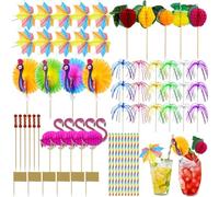 150pcs Cocktail Decorations Set: Paper Umbrellas, Rainbow Straws, Firework Sticks, Flamingo Picks for Birthday Wedding Summer Parties