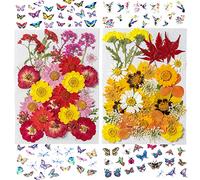 150PCS Dried Pressed Flowers and Butterfly Bird Transparent Stickers Set, Real Dried Flower Leaves Natural for Resin Mold DIY Jewelry Crafts Making Scrapbooking Soap Candle Wedding Nails Décor