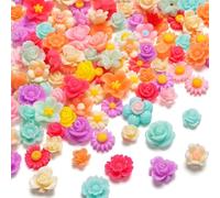 150Pcs Flatback Flower Resin Charms for Crafts, Mixed Candy Colors Flower Resin Bead, Daisy Rose Flower Resin Slime Charms for DIY Jewelry Making Bracelet Wedding Decoration Embellishments