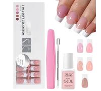 150Pcs French False Nails Kit - Medium Square Fake Nails - 15 Size Nude Pink Coffin Press on Nail - Full Cover Acrylic Stick on Nails for Women Nail Extensions DIY (Light Pink Coffin)
