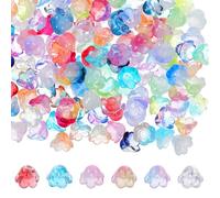 150PCS Glass Flower Beads, Mixed Color Glass Bellflower Beads, Trumpet Flower Bead, Gradient Clear Cute Bead for Bracelet, Necklace, Earring, Jewelry Making and DIY Craft
