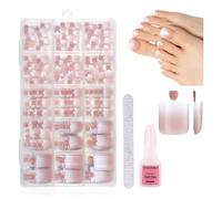 150Pcs Gradient Pink Brown French Tip False Toenails Kit Short Square Stick on Toe Nails Full Cover Fake Toenail Tips for Big and Small Toes Women Girls DIY Pedicure Nail Art Set Summer Decorations