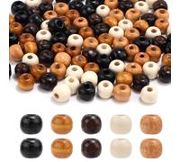 150pcs Large Hole Wooden Beads for Crafts, 10mm/0.39in Natural Round Wood Beads 5 Colors Big Hole Spacer Bead Set for Macrame Bracelet Necklace Hair Braid Jewelry Making DIY Projects