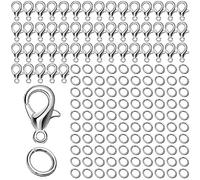 150Pcs Lobster Clasps,Bracelet Clasps,Clasps for Bracelet Making Set,Jewellery Clasps,for DIY Crafts Jewellery Bracelet Necklaces Making,with 100pcs Open Jump Ring(Silver)
