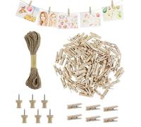 150PCS Mini Wooden Pegs, Photo String and Pegs, 3cm Natural Small Photo Pegs,Small Pegs for Hanging Photos,Wooden Pegs Craft with 10M Jute String for Photo Wall Display,Craft,Weddings & Party