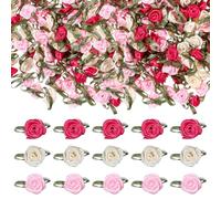 150pcs Multicolor Mini Roses Satin Roses With Green Leaves Tiny Flowers For Crafts 15mm Artificial Fabric Flower Ornament Applique Small Satin Rose For Wedding Bride Shower Sewing Diy Wreath Decor