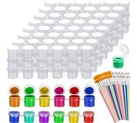 150Pcs Paint Pot with Lid & 50Pcs Brushes,0.17oz Empty Containers Lids, for Kids Classrooms Schools Art