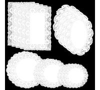 150Pcs Paper Doilies Assorted Sizes White Lace Paper Doilies Disposable Doily Rectangle Round Paper Doilies for Dessert Trays Tables Furniture Buffet Cake Fried Food Wedding Party Tableware Decor