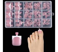 150PCS Pink Press on Toenails for Women, 15 Sizes French Tip Toe Nail Press Ons, Square French Tip Toe Nails, for Personal/Nails Salons