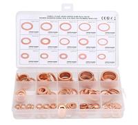 150pcs Red Copper Flat Sealing Ring Gasket, High - Temperature Resistant O Ring Washer with 15 Sizes, for Sump Plugs Fuel Hydraulic Connections in Organized Plastic Box