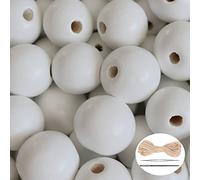 150Pcs White Wooden Beads with Large Hole, Round Loose Beads Natural Spacer Beading Supplies for Farmhouse Beaded Garland Necklace Bracelet Making Home Decor - 18mm
