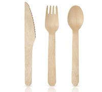 150pcs Wooden Cutlery Set - Biodegradable Compostable Eco Friendly Cutlery Set for Christmas Parties Picnics,Weddings,Office [50 Forks, 50 Knives, 50 Spoons] (Set of 150)
