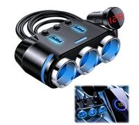 150W Car Cigarette Lighter Multi Socket With Double Dual USB-A Plug Port and Extension Lead LED Voltage Display 3 Socket Fast Car Charger Lighter Splitter Adapter for All 12-24V Vehicles Phone Charger