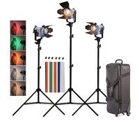 150W Fresnel Tungsten Video Continuous Lighting Kit, Video Spot Light with Light Stand, Fly Case and Gels for Studio YouTube Product Photography Microfilm Shooting, 3 Sets