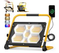 150W Rechargeable LED Work Light with 3 Color Temperatures, 2 Brightness Levels & USB-A Charging Port - IP65 Waterproof for Construction Sites & Outdoor Use