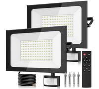 150W Security Lights with PIR Motion Sensor,IR Remote Control,15000LM 6500K Super Bright LED Floodlights Outdoor,IP65 Waterproof Spotlight,Ultra Thin Wall Lights for Garden Garage Yard Doorways-2 Pack