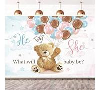150X100CM Gender Reveal Backdrop - We Can Bearly Wait Baby Shower, Teddy Bear Baby Shower, Bear Gender Reveal Decorations Backdrop, Pink And Blue Dress For Gender Reveal, Mom-to- Be Party Decor Photo