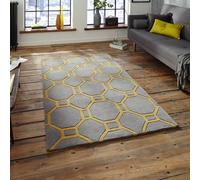 (150x230cm) Hong Kong HK 4338 Rugs in Grey Yellow Geometric Soft Acrylic Mats